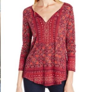 Lucky Brand | Women's Red Patterned Long Sleeve Blouse size L